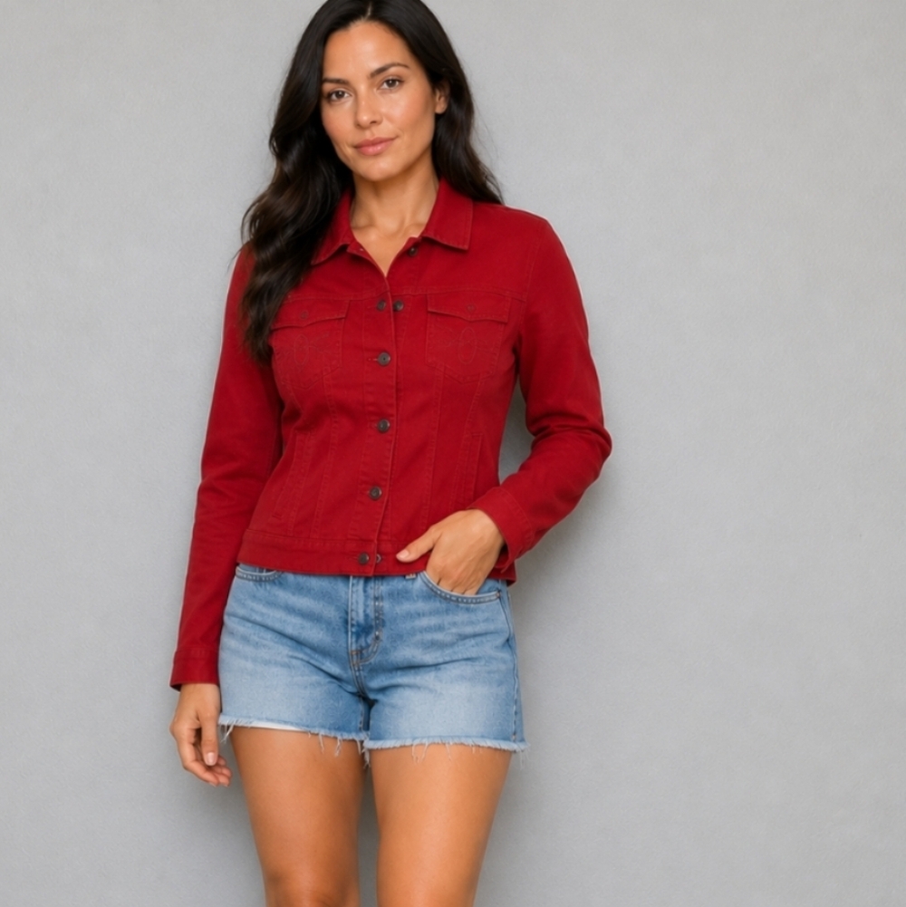 DUPLEX Vintage Red Button Up Jean Jacket PM